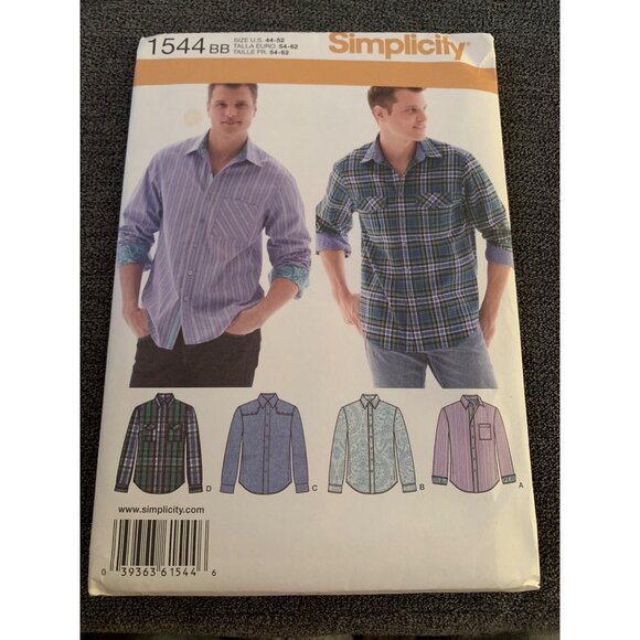 Simplicity 1544 Mens Shirt Sewing Pattern Uncut Size 44 46 48 50 52 2013 - Picture 1 of 4